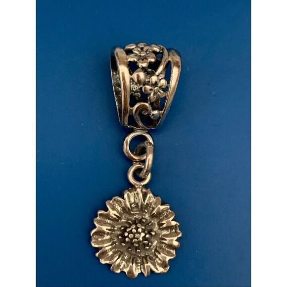 925 Ornate Necklace Bale with Sunflower Charm Sterling  .925 Ornate Necklace Bale with Sunflower Charm Sterling Silver